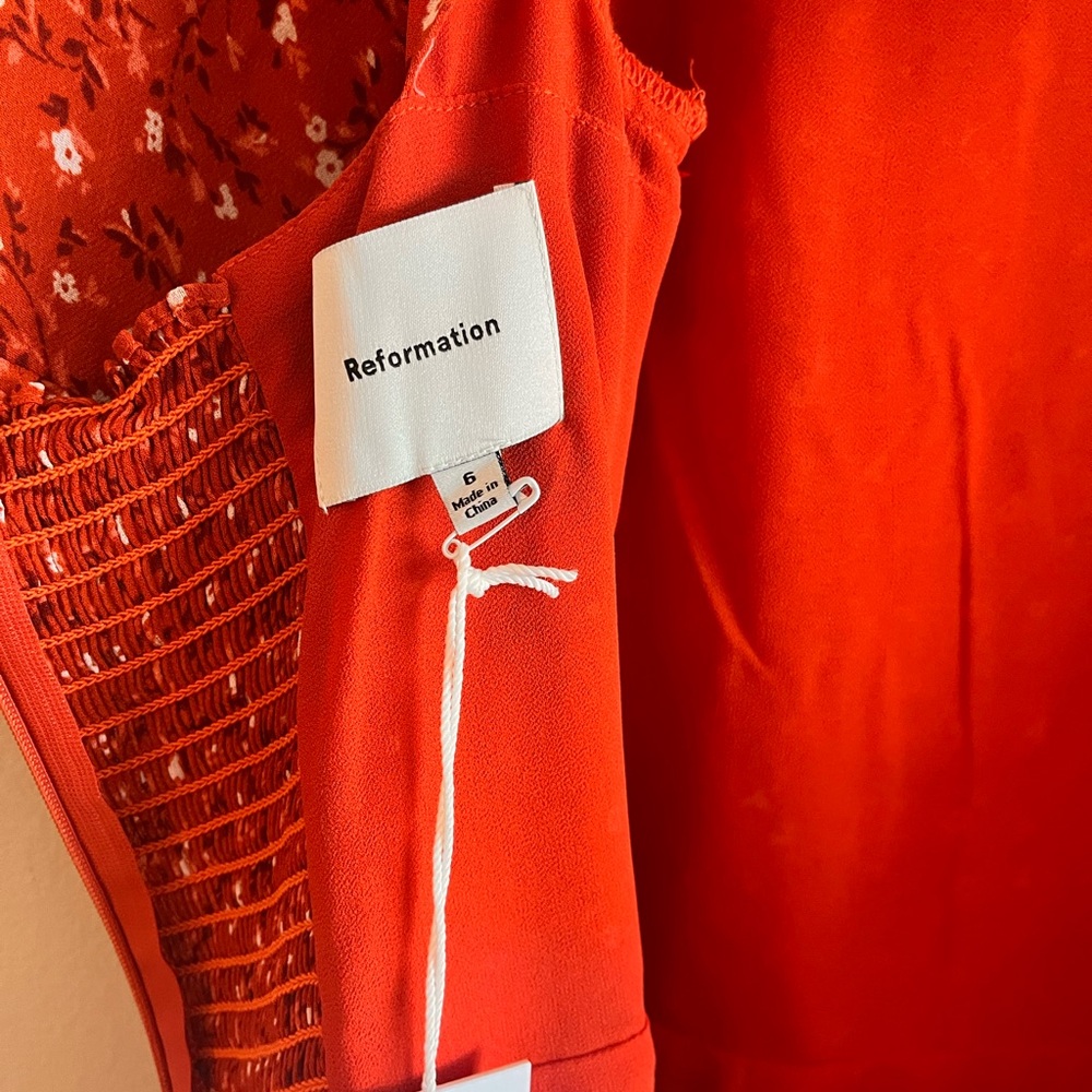 Reformation Floral Red Dress Alaina Size 6 - Picture 8 of 9